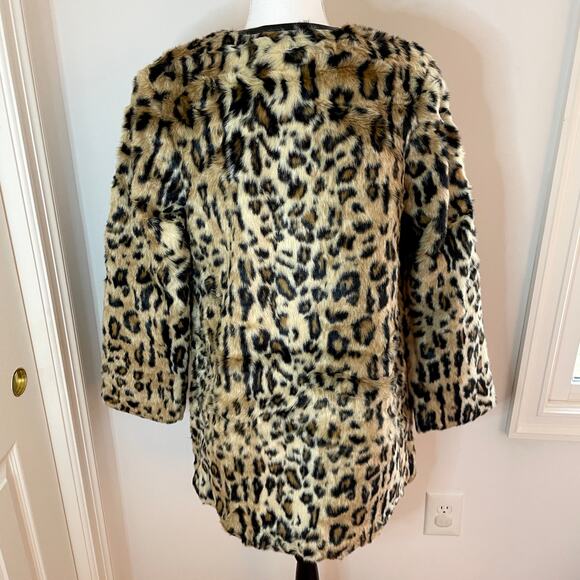 Ellos Faux Fur Animal Print Jacket In Leopard Tan Black Size 10 New - Picture 7 of 11